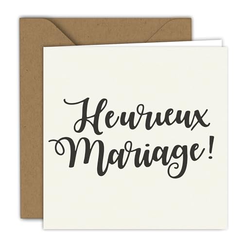 Edition Colibri Carte de mariage - Motif calligraphique noir | Carte pliée (15x15 cm) – avec enveloppe kraft – Intérieur vierge