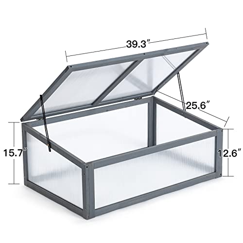 Avawing Portable Greenhouse, Wooden Cold Frame Mini Greenhouse With Foldable Top & Translucent Pc Protection Greenhouse Cabinet For Indoor Outdoor Patio Balcony Garden, Grey (39.3"X 25.6"X 15.7") #TOP6