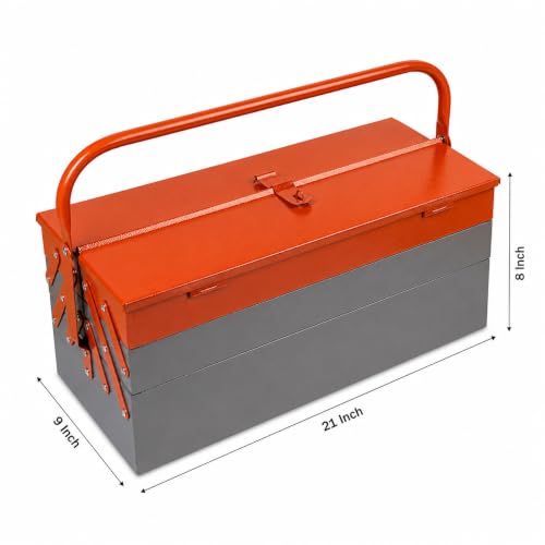 Image of Spartan 21 Inch Portable Metal Tool Box with 5 Fold-Out Trays, Secure Locking System & Easy-Grip Round Handle | Heavy-Duty Rust-Resistant Storage Organizer for DIY, Home Repair (Pack of 1)
