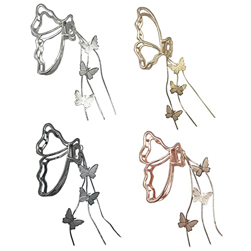 Tang Song 4 Pcs Metal Hair Claw Clips With Sassels Butterfly Hair Catch Barrette Jaw Clamp For Women Half Bun Hairpins For Thin Hair(Silver+Gold+Rose Gold+Black) #TOP16