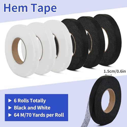 420 yards hem tape 12 inch iron on hemming tape no sewing hemming tape adhesive fabric fusing tape for pants clothes dresses curtains fabric crafting projects 6 rolls white and black