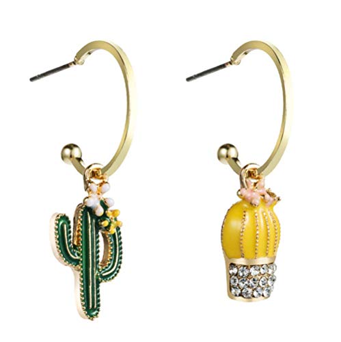 Pendientes de aro de cactus asimétricos de aleación ligera para mujer