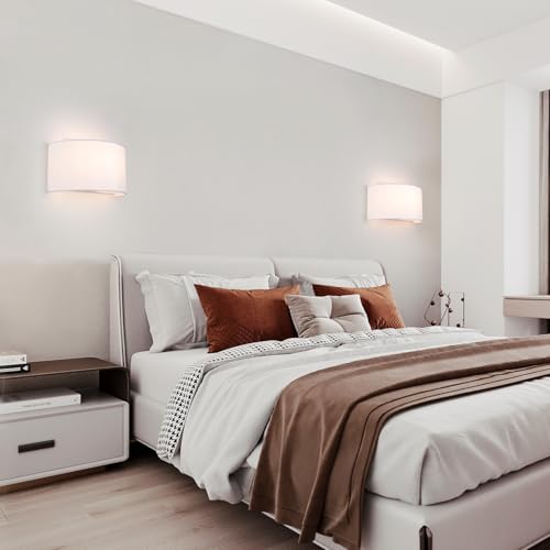 HARPER LIVING Wall Light with Switch, E27 ES Wall Wash Reading Lamp with White Semi-Circle Fabric Shade, Bedside Wall Sconce for Bedroom, Living Room, Hallway, Hotel - Image 4
