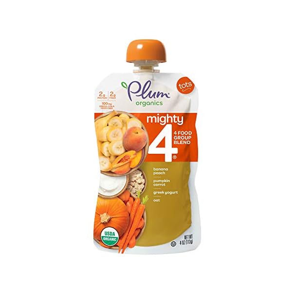 Plum Organics Mighty 4 Organic Toddler Food - 4 Food Group Blend Variety Pack - 4 oz Pouch (Pack of 18) - Organic Fruit and Vegetable Toddler Food Pouch