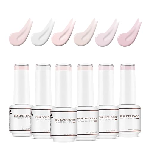Nicedeco 8 in 1 Builder Base Gel Set 6 Colori Smalto Unghie e Base Coat, Estensione delle Unghie, Riparazione di Manicure, Rinforzante per Unghie, Decorazione per Unghie, 6x8ml - Set 7