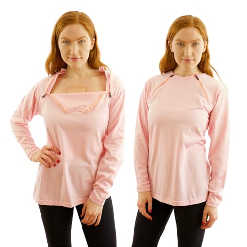Inspired Comforts Women's Chemo Port Access Long Sleeve Shirt with Dual Zip Access