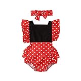 Carolilly Strampler Baby Mädchen Outfits Neugeborene Pyjama Onesie Baby Bekleidungsset Mädchen Jumpsuit Einteilig Schlafanzug (rot c, 6-12 Monate, 80)