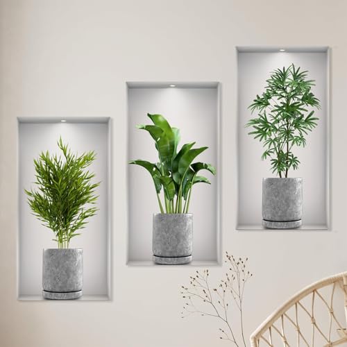 3 Pièces 23 * 45cm Stickers Muraux Vase 3D Stickers Plante Decoration Murale Salon Convient pour Décorer les Chambres les Salles a Manger les Hôtels et pour Recouvrir...