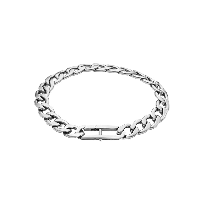 FOSSIL Bracciale da donna in acciaio inossidabile con chiusura a moschettone Collana con ciondolo zodiacale rotondo, Argento lucido