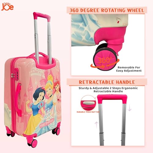 Image of JUNIOR JOE Polycarbonate 24 Inch Kids Suitcase With 4 Wheel Travel Trolley Bag (4 Day Trip, Pink (Large - 24 Inch), hard, Spinner)