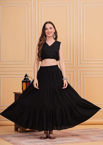 Gifts for Her Womens Casual Summer Cotton Maxi Dress Long Skirt Dress A-Line Flared Tiered Midi Skirt with Pockets4