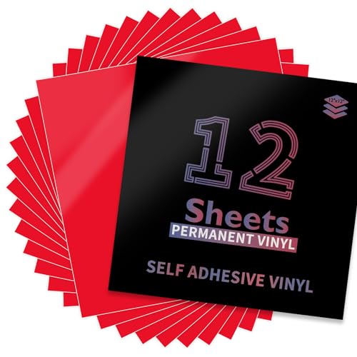 Image of Lya Vinyl 12 Pack Glossy Red Permanent Vinyl, 12 inchx12 inch Self Adhesive Vinyl Sheets for Decor Sticker, Party Decoration, Craft Projects