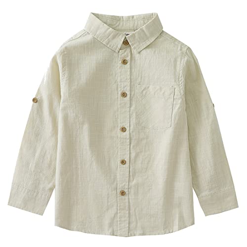 Image of MOMOLAND Little Big Boys Long Sleeve Woven Cotton Button Down Linen Design Shirt Solid Printed