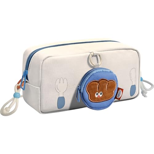 Image of FunBlast Pencil Pouch for Girls - Cartoon Pouch with Hanging Strap & Coin Pouch, Multipurpose Zipper Case, Aesthetic Pouches for Girl, Kawaii Pencil Case, Cute Pouches for Girls (White)