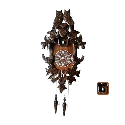 Ninefish Deep Chestnut 21x13 Dual Owl Roof Decorative Cuckoo Clock: Uniquely Beautiful, Illuminate Your Home! Night Mode, Quartz Movement, and Automatic Light Sensor Perfectly Integrated!