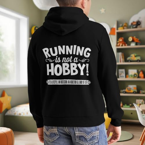 Kids Funny Retro Running Is Not A Hobby Gym Fitness Boys Girls Lightweight Kangaroo Pocket Fleece Hoodies 7