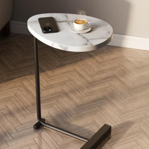 Image of Side Table Stands Couch Side, Swivel TV Tray Table, C-Shaped End Table, Small Center Table for Home Office for Bedroom, Living Room | Closet with Dustproof Door (Flat Table-YZ-08)