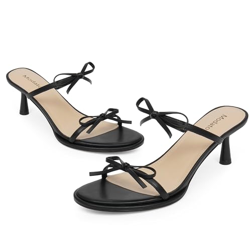 Image of Modatope Two Strap Heeled Sandals for Women Kitten Heel Rounded Toe Heels Women Slip on Open Toe Sandals