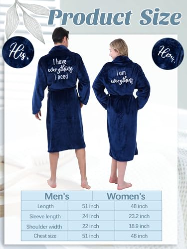 Jecery 2 Pack His and Hers Matching Robes for Couples Set Embroidered Flannel Bathrobes Couples Christmas Engagement Gift2