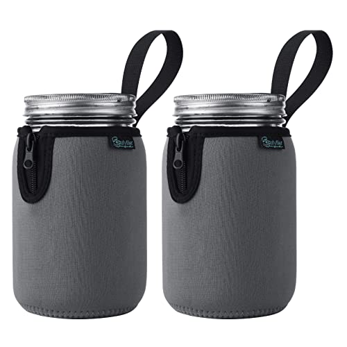Beautyflier Mason Jars 32oz Wide Mouth Sleeve Regular Mouth Mason Jars Insulators Drinking Glass Coolers Sprouting Jars Blackout Sleeve (Gray)