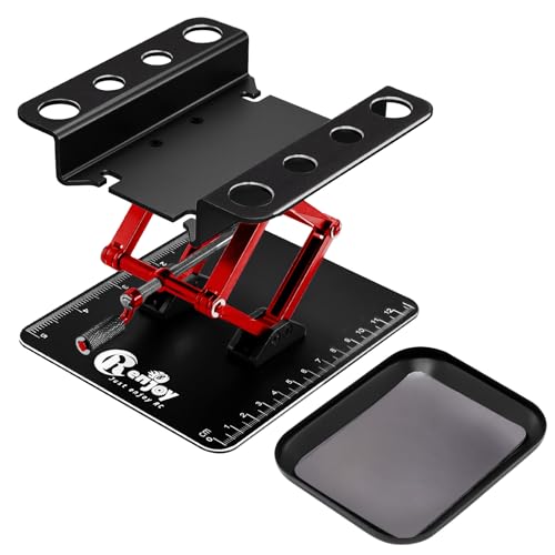 RC Car Work Stand Aluminum Repair Workstation Lift Lower with Screw Tray for Traxxas TRX4 Axial Arrma Redcat Losi 1/8 1/10 1/12 1/14 1/16 1/18 1/24 RC Car Tool Set (Black)