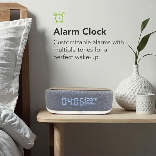 Image of Uranus 6-in-1 Multifunctional Multipurpose Bedside Digital Alarm Clock with 15W Wireless Charger, LED Temperature Display, RGB Night Lamp, Bluetooth Speaker