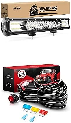 Nilight LED Light Bar 26Inch 297W Spot Flood Combo Led Off Road Lights with 12V 14AWG Wiring Harness Kit-1 Lead, 2 Years Warranty