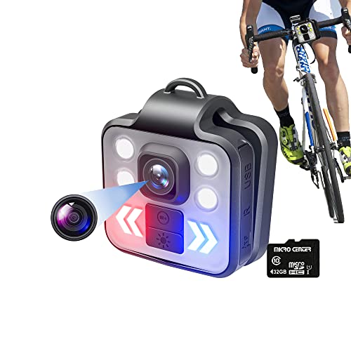 Mini Body Camera, Built-in 32GB Memory Card Body Mounted Video Cameras, 1080P Mini Outdoor Sports Security Portable Video Recorder, 3 LED Modes Flashlight HeadLamp Waterproof Body Worn Camera