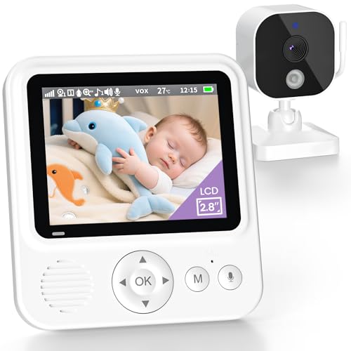 BURNNOVE Babyfoon met Camera 720p IPS Video Babyfoon Zonder Wifi 2000 mAh Batterij VOX-modus Nachtzicht Temperatuuralarm Intercomfunctie Digitale zoom 8 Slaapliedjes en 5 Wekkers