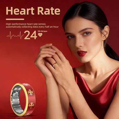 Image of Smart Ring for Women & Men, Fitness Tracker Ring with Sleep Monitoring, Heart Rate & Blood Oxygen Tracking, IP68 Waterproof, Bluetooth Health Ring, No Subscription (Red, 7)