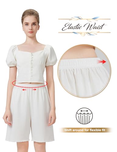 Image of Women Cotton Half Slip Pettipants for Under Dress with Lace Trim Victorian Pajama Pants