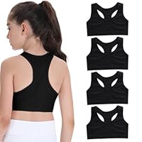 FUIPVGI 4 Stück Mädchen Sport BH Bustier Baumwolle, Ohne Bügel Bralette Bustier Mädchen, Trainings-BH für Mädchens 8-14 Jahre Cami Crop Top Sport BH (Schwarz)