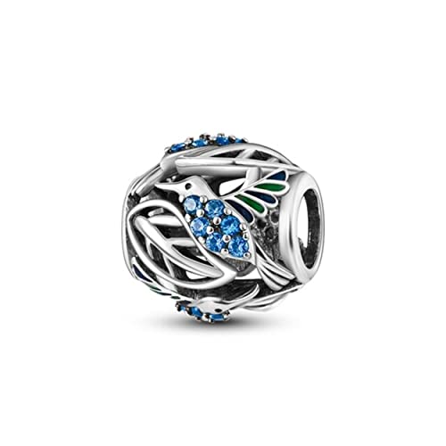 Hummingbird Round Charm For Bracelet, Sterling Silver, Animal Charm