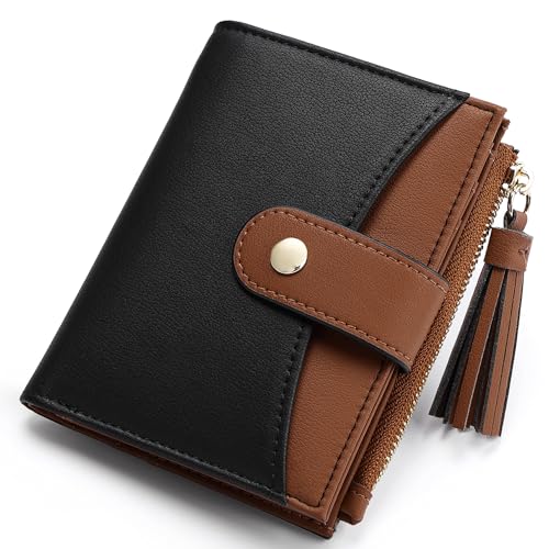 Small Wallet for Women RFID Blocking Tassle Bifold Slim Thin Leather Wallet Credit Card Holder Wallet Ladies Mini Wallet with Widened Zipper Pocket