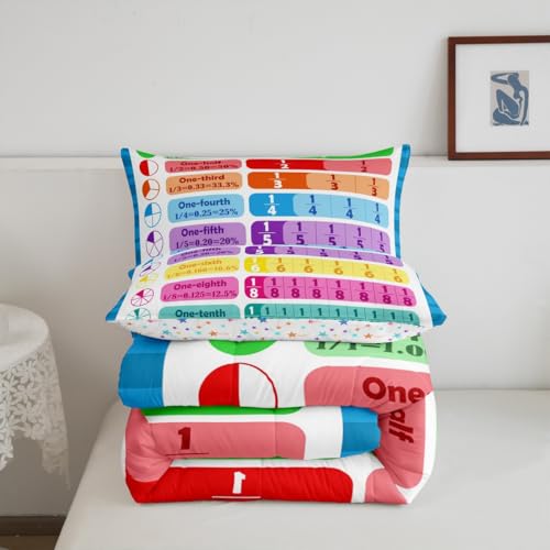 Image of Math Comforter King Size for Boys Girls, Fraction and Percentage Comforter Set Educational Learning Bedding Set Learning Time Duvet Set Durable Bed Set 3Pcs