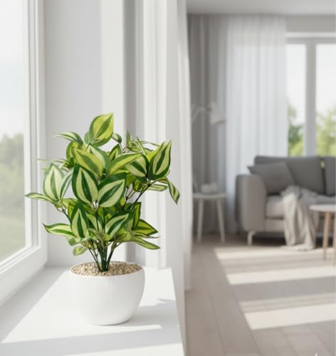 Image of Foliyaj Artificial Watermelon Plant Bush with Plastic Pot for Home Decor | Potted Artificial Plants | Decorative Table Top Indoor Plants Bonsai for Office Desks & Counters | 32 cm Height