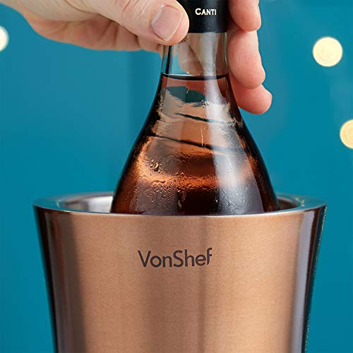 VonShef Copper Wine Bottle Cooler Chiller, Stainless Steel, Double Walled Insulated, Stemless Holder with Gift Box