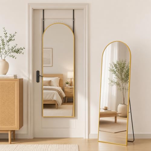 Image of Antok 56 inch x14 inch Arched Full Length Floor Mirror, Gold Aluminum Frame, Free Standing /Wall Mount /Leaning for Bedroom, Living Room, Dressing Room
