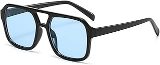 Retro 70s Square Aviator Sunglasses Women Men Vintage Rectangle Sunglasses Flat Frame Trendy Shades