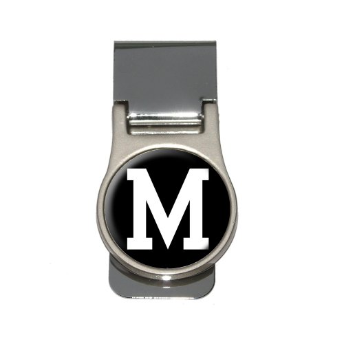 Letter M Initial Black White Money Clip