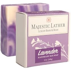1 of Majestic Lather Lavender Luxury Handmade Bar Soap for Face & Body - Gentle Skin Soothing, Moisturizing and Nourishing. Vegan & Cruelty Free. Natural Cold Process for All Skin Types