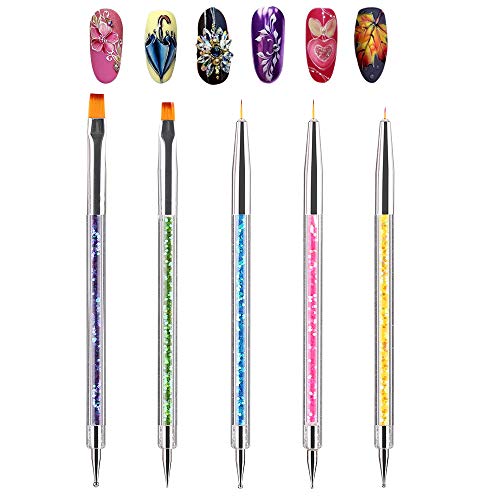5pcs Double Ended Nail Art Brushes Point Drill Nail Dotting Drawing Painting Tools Liner for
