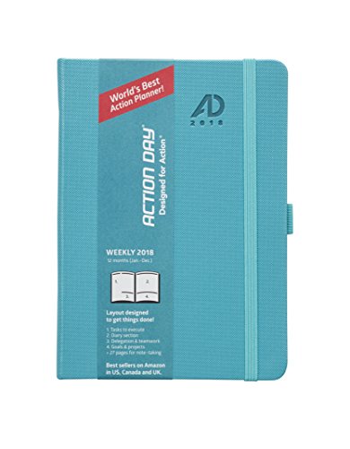 Clearance Sale! - Action Day Planner 2018 - World's Best Goals & Action Layout That Gets Things Done & Increase Productivity - Daily, Weekly, Monthly, Yearly Organizer (6x8,Thread-Bound,Turqoise)