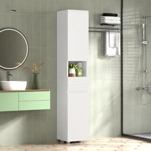 AVC Designs Tall Bathroom Cabinet Slim Narrow Storage Utility Bathroom Unit With Cabinets Adjustable Shelves A Drawer 30 x 30 x 170cm