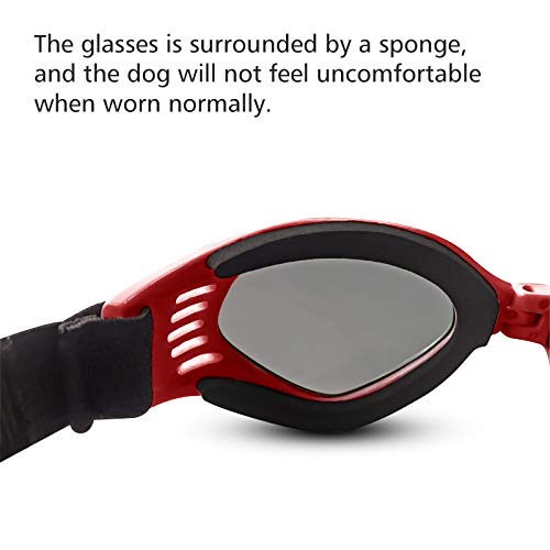PEDOMUS Dog Goggles Small Dog Sunglasses Adjustable Strap for UV Sunglasses Waterproof Protection for Dogs (RED) - Image 4