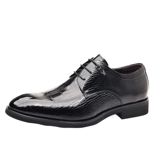 Mens Brogue Dress Shoes Lace Up Wingtip Oxford Business Formal Comfort Crocodile Leather