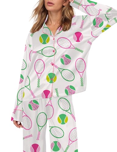 Image of SHESHOW Satin Pajamas for Women Set Long Sleeve Button Down Sleepwear 2 Piece Nightwear Women Pjs Sets Size XS-XXL