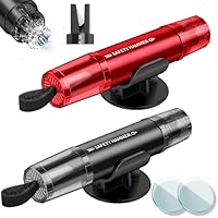 ROELLY 2 Stück Gurtschneider, 2-in-1-Notfallhammer Auto Mit Gurtschneider, Tragbarer Notfall-Nothammer Mit Sockel für Notfallrettung und Sicherheitsnotfall (Schwarz + Rot)