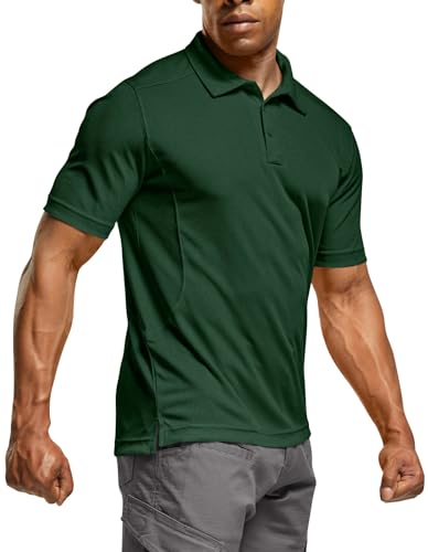 CQR Mens Quick Dry Tactical Polo Shirt Lightweight Breathable Performance Polo Short Sleeve UPF 50+ Outdoor Golf Shirt Frost Essential Jade Green Large