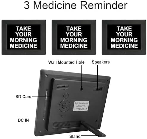 Miniatura 2 de Reloj digital con calendario de día, 5 despertadores y 3 recordatorios de medicamentos, extra grande de 8 pulgadas, no abreviado, fecha, mes,